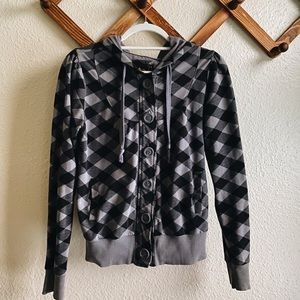 Gray & Black Buffalo plaid hooded jacket